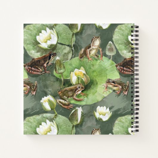 Kikkergroen en wit waterlelingenpatroon notitieboek (Achterkant)