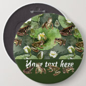 Kikkergroen en wit waterlelingenpatroon ronde button 6,0 cm (Voorkant /achterkant)