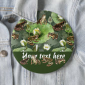 Kikkergroen en wit waterlelingenpatroon ronde button 6,0 cm (In situ)