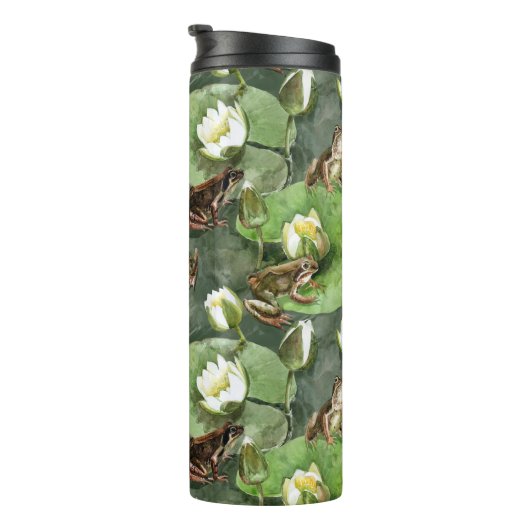 Kikkergroen en wit waterlelingenpatroon thermosbeker (Geroteerd rechts)