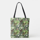 Kikkergroen en wit waterlelingenpatroon tote bag (Achterkant)