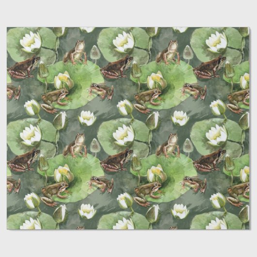Kikkergroen en witte waterlib cadeaupapier (Vlak)