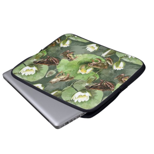Kikkergroen en witte waterlib laptop sleeve (Voorkant onderkant)