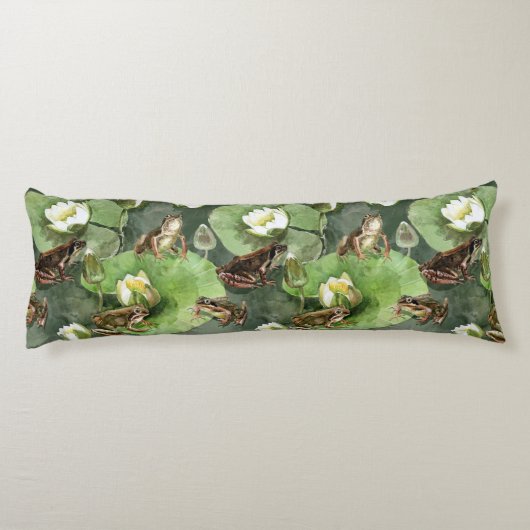 Kikkergroen en witte waterlio's lichaamskussen (Achterkant)