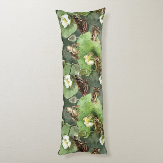 Kikkergroen en witte waterlio's lichaamskussen (Achterkant (Verticaal))