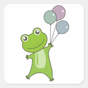 Kikkergroene ballonnen Funny Animals Kinder Vierkante Sticker