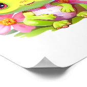 Kikkerkamer Decor Schattige Froglet met roze bloem Poster (Hoek)