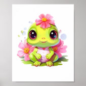 Kikkerkamer Decor Schattige Froglet met roze bloem Poster (Voorkant)