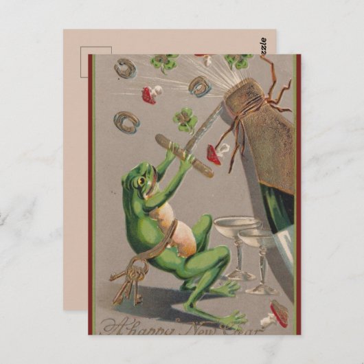 kikkerkhof op Champagne nieuwjaar Briefkaart (Voorkant / Achterkant)