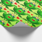 Kikkermeisje Harten Vrolijk Groen Cadeaupapier (Hoek)