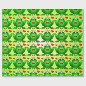 Kikkermeisje Harten Vrolijk Groen Cadeaupapier (Vlak)
