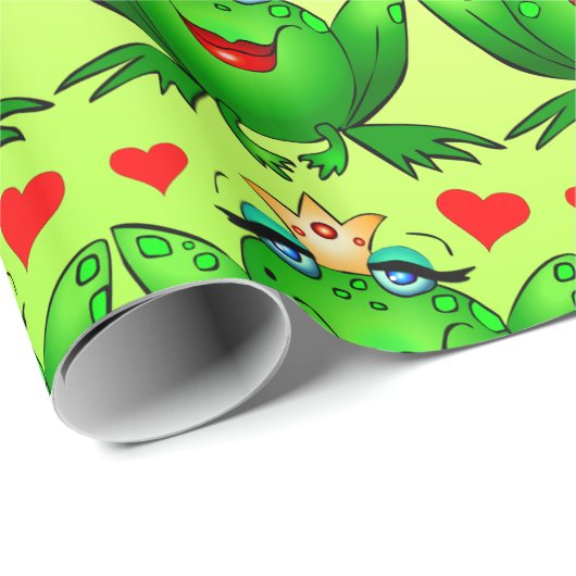 Kikkermeisje Harten Vrolijk Groen Cadeaupapier (Rol Hoek)