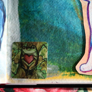 Kikkerminnaar kunst leuke kikkers en hart vierkante sticker