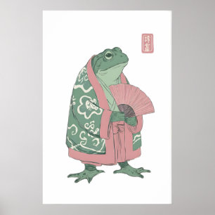 Kikkermuurschildering, Kimono- en waaierillustrati Poster