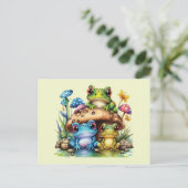 Kikkerpaddenstoel en kikker briefkaart (Staand voorkant)