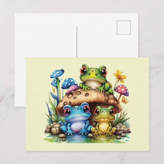 Kikkerpaddenstoel en kikker briefkaart (Voorkant / Achterkant)