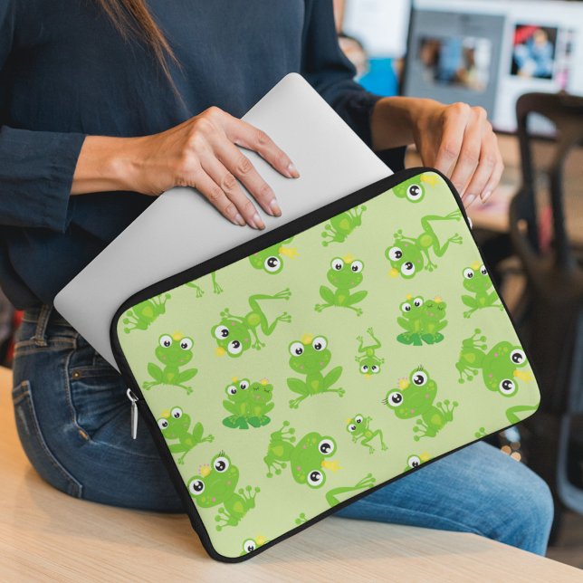 Kikkerpatroon, stekkikkers, groene kikkers, kikker laptop sleeve (Creator heeft geüpload)