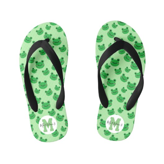 Kikkerpatroon w / Naam Groen Thema Kind Teenslippe Kinder Teenslippers (Voetbed)