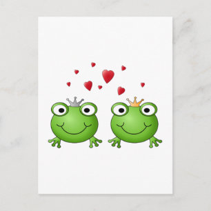 Kikkerprins en Kikkerprinses, met hart. Briefkaart