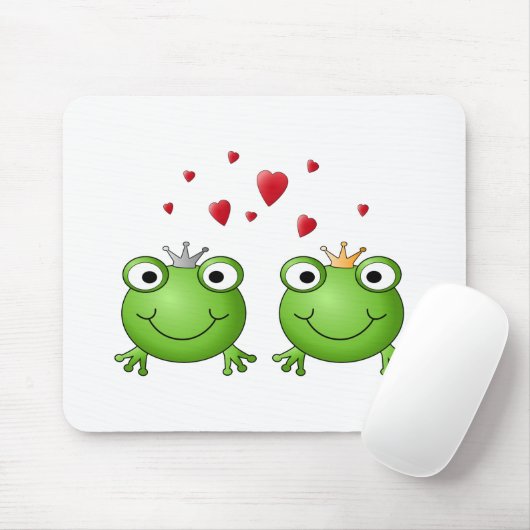 Kikkerprins en Kikkerprinses, met hart. Muismat (Met muis)