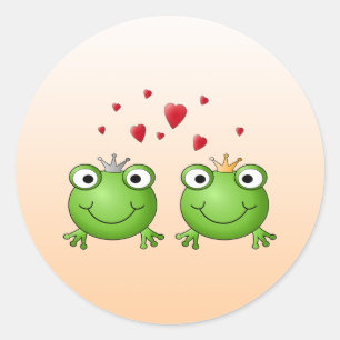 Kikkerprins en Kikkerprinses, met hart. Ronde Sticker