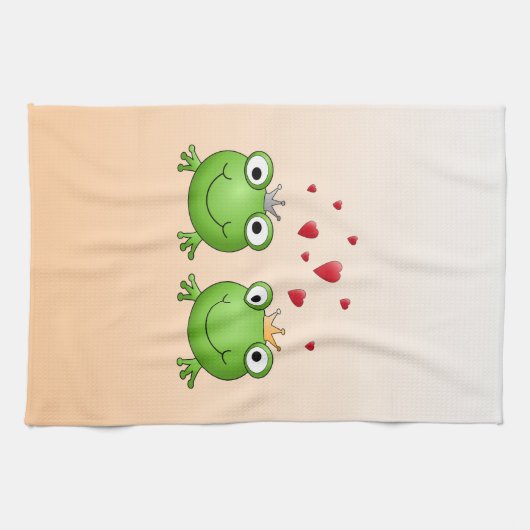 Kikkerprins en Kikkerprinses, met hart. Theedoek (Horizontaal)