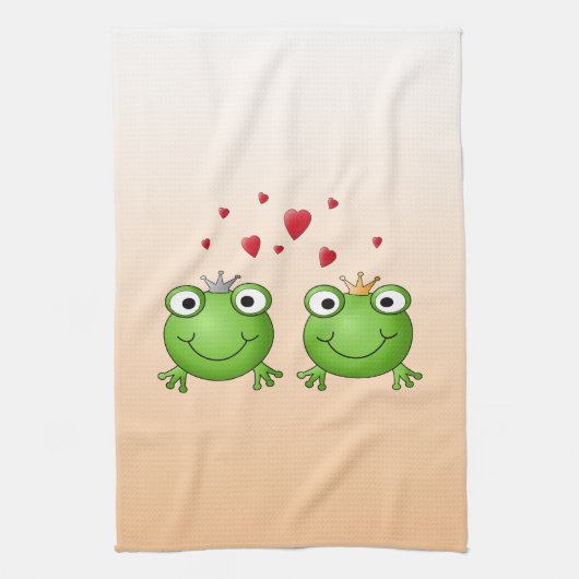 Kikkerprins en Kikkerprinses, met hart. Theedoek (Verticaal)