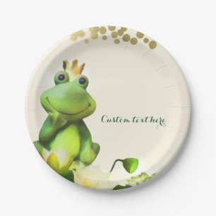 Kikkerprins Groene & Gouden Baby Shower Aangepast Papieren Bordje