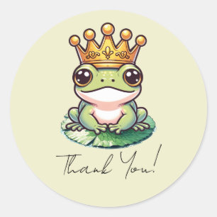 Kikkerprins in gouden kroon baby shower uitnodigin ronde sticker