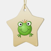 Kikkerprins. Kikker glimlachen met een kroon. Keramisch Ornament (Links)