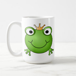 Kikkerprins. Kikker glimlachen met een kroon. Koffiemok