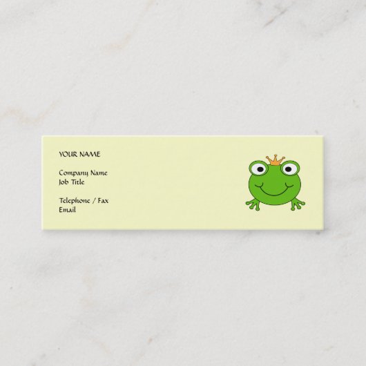 Kikkerprins. Kikker glimlachen met een kroon. Mini Visitekaartje (Voorkant)