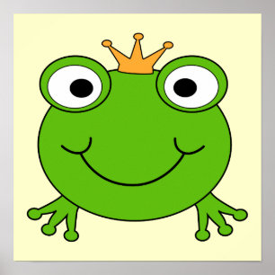 Kikkerprins. Kikker glimlachen met een kroon. Poster