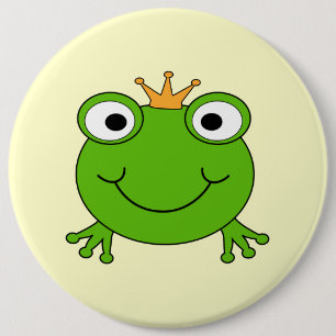 Kikkerprins. Kikker glimlachen met een kroon. Ronde Button 6,0 Cm