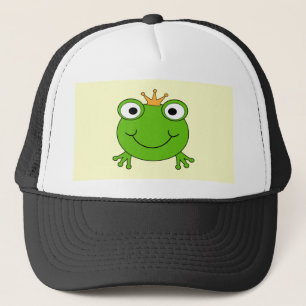 Kikkerprins. Kikker glimlachen met een kroon. Trucker Pet