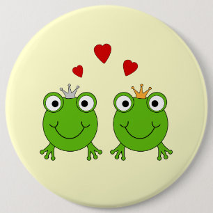Kikkerprinses en Kikkerprins, met hart. Ronde Button 6,0 Cm