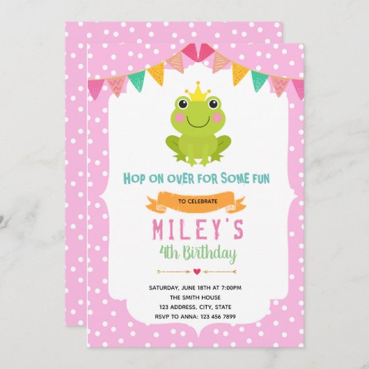 Kikkerprinses uitnodiging (Voorkant / Achterkant)
