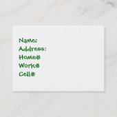 Kikkerprofiel of -Visitekaartjes Visitekaartje (Achterkant)