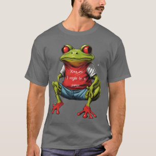 Kikkers dragen een t-shirt met de tekst kus me ik