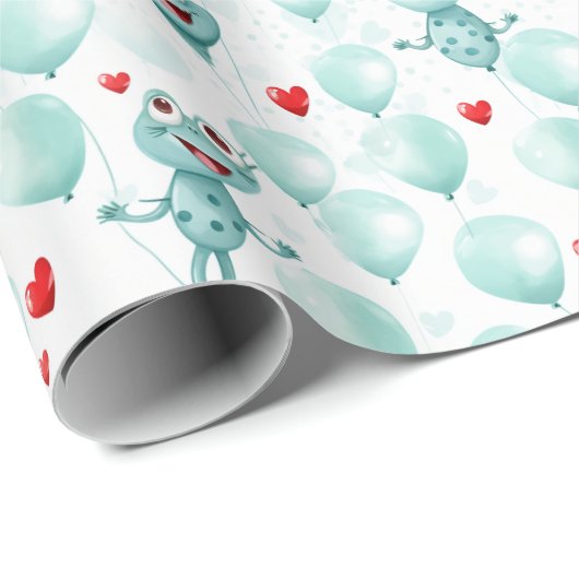 Kikkers en harten kikkers als ballonnen cadeaupapier (Rol Hoek)