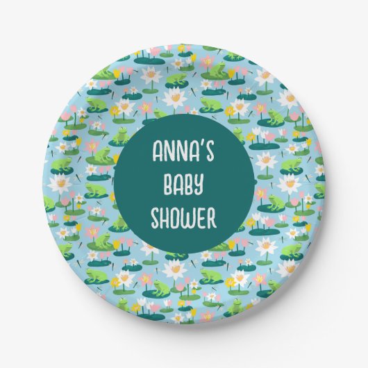 Kikkers en Lily Pads Leuk Verjaardags BABY SHOWER Papieren Bordje (Voorkant)