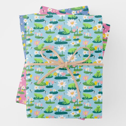 Kikkers en Lily Pads Schattige BABY SHOWER Verjaar Inpakpapier Vel (In situ)