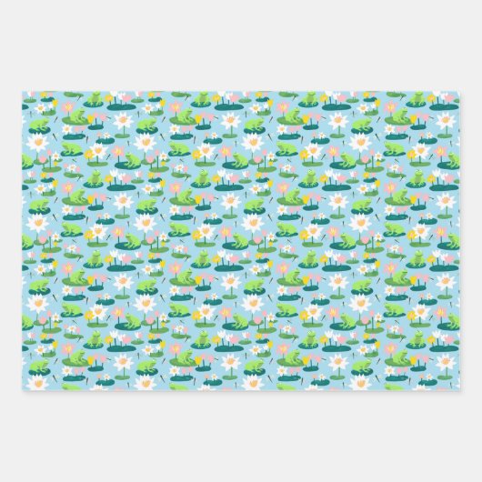 Kikkers en Lily Pads Schattige BABY SHOWER Verjaar Inpakpapier Vel (Voorkant)