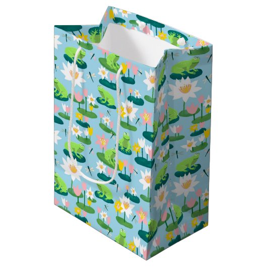 Kikkers en Lily Pads Schattige BABY SHOWER Verjaar Medium Cadeauzakje (Voorkant Gekanteld)