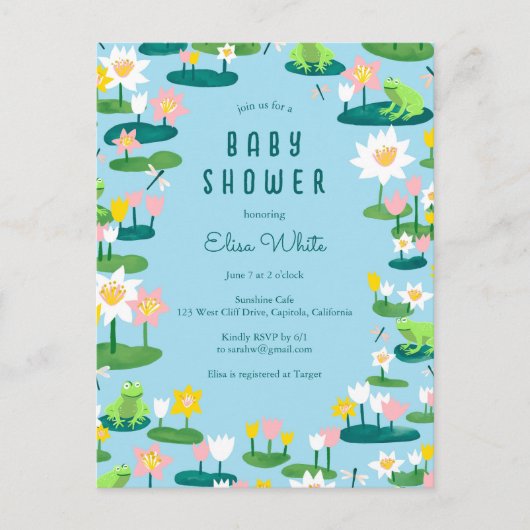 Kikkers en Lily Pads Schattige CUSTOM BABY SHOWER Uitnodiging Briefkaart (Voorkant)