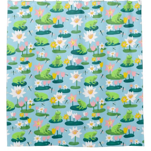Kikkers en Lily Pads Schattige Custom Douchegordijn (Voorkant)