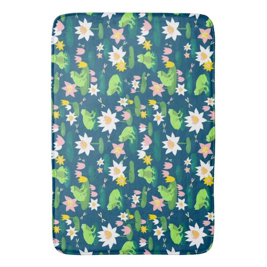Kikkers en Lily Pads Schattige Custom Navy BLue Badmat (Voorkant Verticaal)