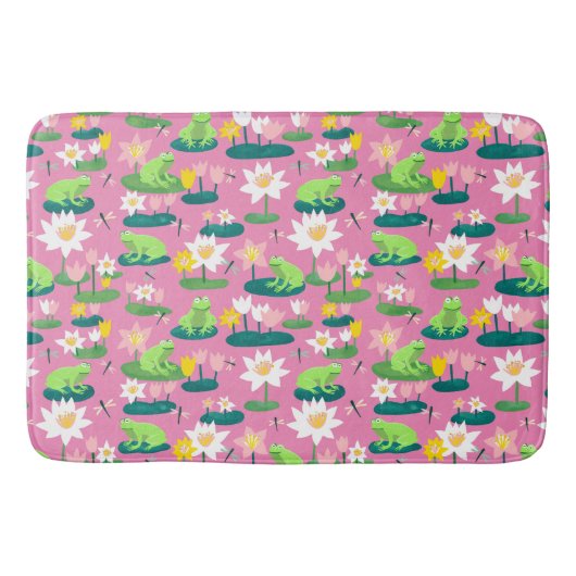 Kikkers en Lily Pads Schattige Custom Roze Badmat (Voorkant)