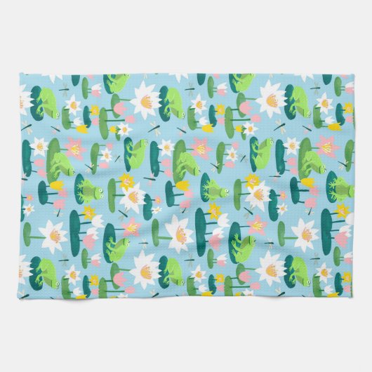 Kikkers en Lily Pads Schattige Custom Theedoek (Horizontaal)