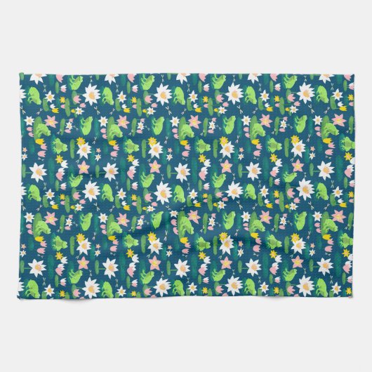 Kikkers en Lily Pads Schattige Custom Theedoek (Horizontaal)